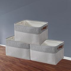 3pcs Fabric Storage Baskets Golden Finish Home Organizer