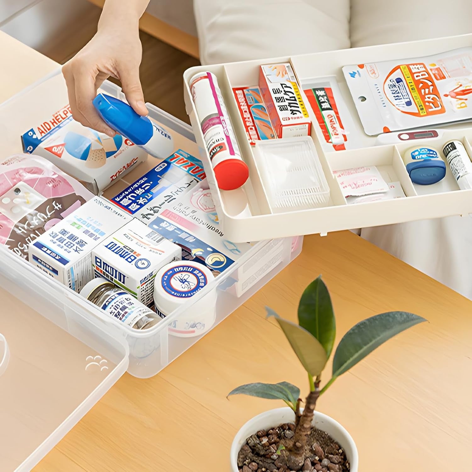 Stackable Craft Storage Box with 7 Compartment Tray