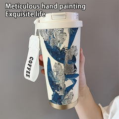 Leaf Leopard 530ml Insulated Steel Tumbler Straw Hot Cold Office Outdoors