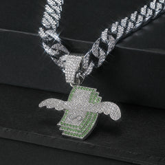 Wings Dollar Pendant Set Rhinestone Necklace