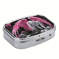 Angel Winged Girl 2 Compartment Case Portable Metal Medicine Box