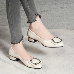 Women's Chunky Low Heels Square Buckle Work Shoes