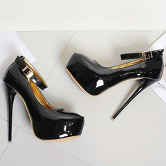 Women's Platform High Heels Patent Leather Ankle Strap Stiletto Heels