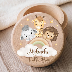 Personalized Wooden Tooth Keepsake Box for Kids Custom Animal Name Gift
