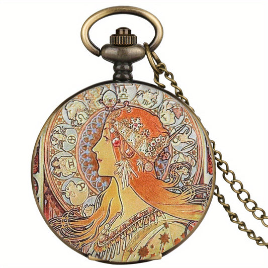 Vintage Flip Open Face Watch Goddess Quartz Clock For Men Women