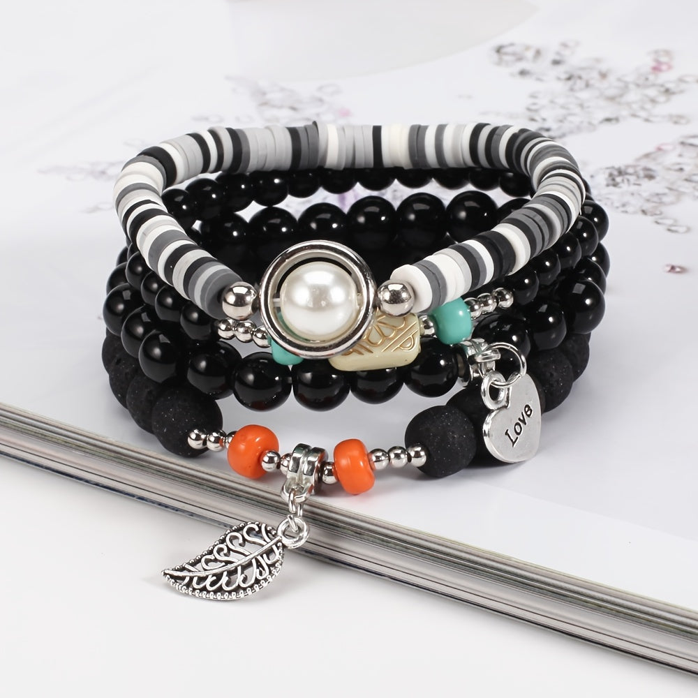 Colorful Beaded Bracelet Set Boho Style Hand Jewelry for Women