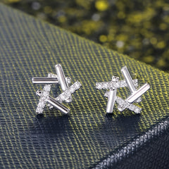 925 Silver Plated Star Stud Earrings Zircon Micro Paved Bridal Jewelry Women