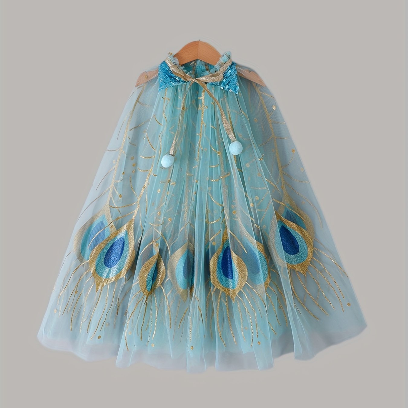 Girls Cartoon Peacock Mesh Princess Cape for Party Performance