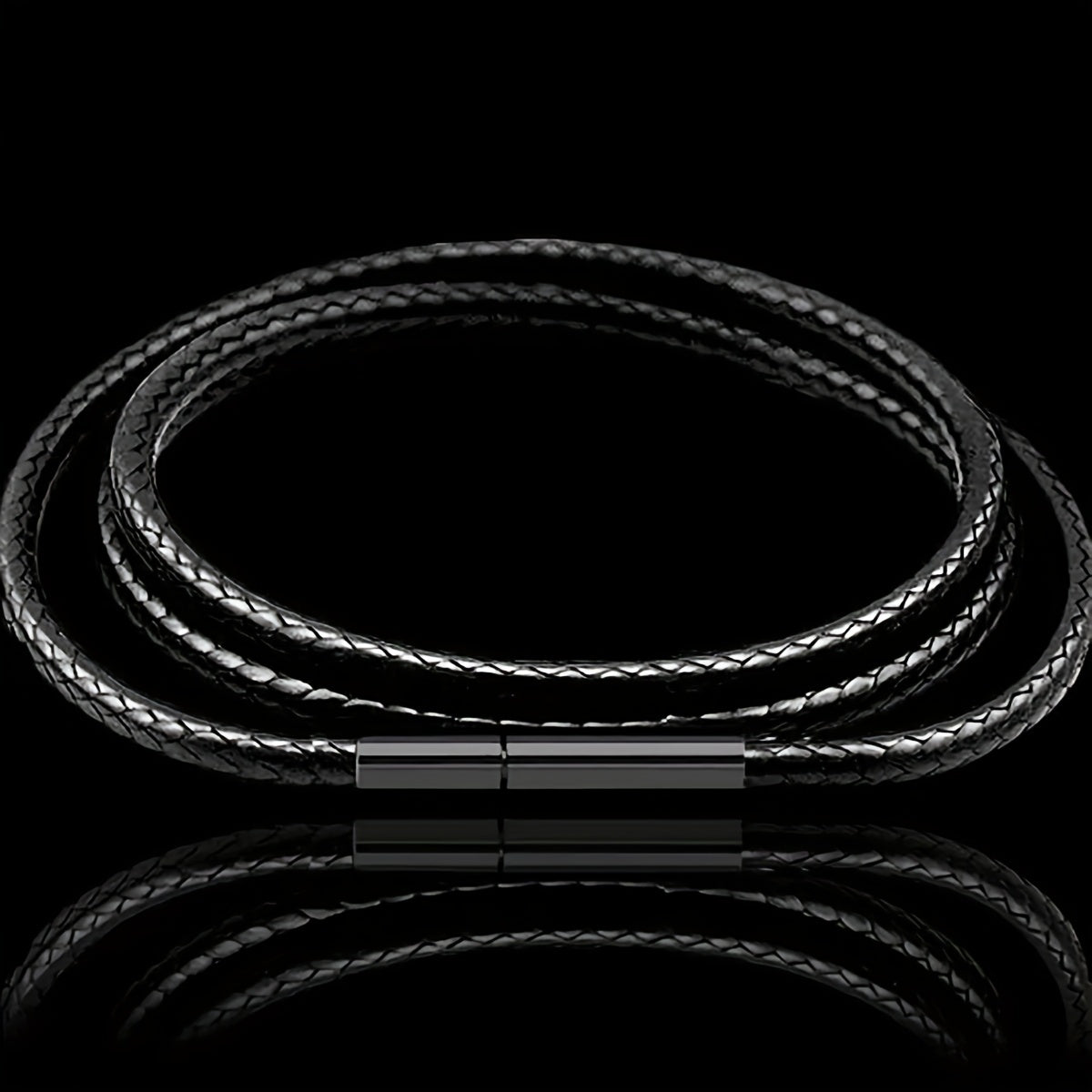 Men's 3mm Wax Leather Cord Necklace with Stainless Steel Buckle