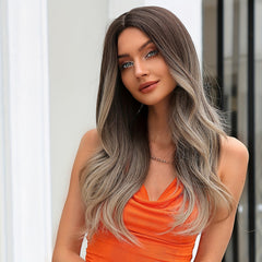 60 96 Cm Long Curly Ombre Blonde With Middle Parted Bangs Wigs For Women