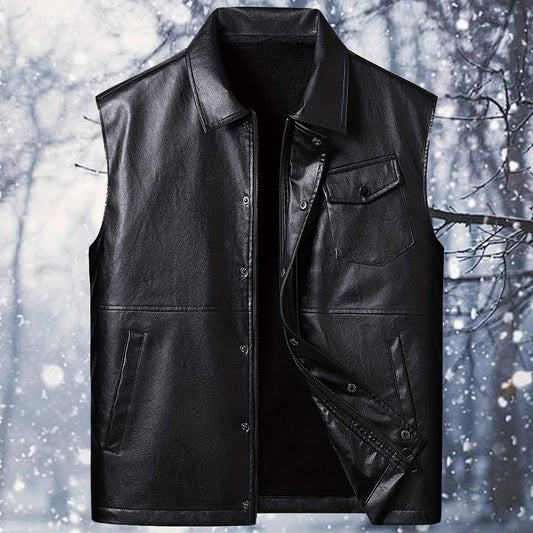Men's Warm Fleece PU Leather Vest for Fall Winter