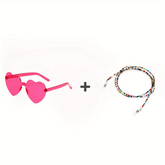 Clear Pink Heart Shape Sunglasses with Strap