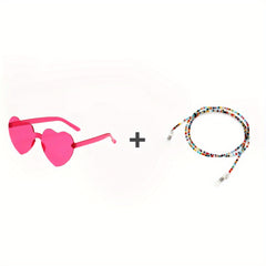 Clear Pink Heart Shape Sunglasses with Strap