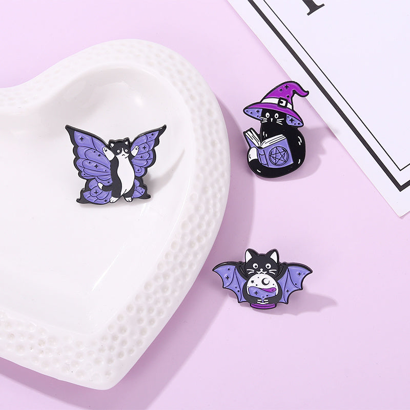 Enamel Butterfly Cat Brooch Women's Animal Pins Kitten Jewelry