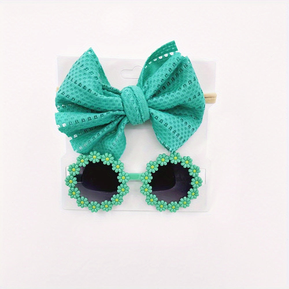 2pcs Flower Decor Frame Sunglasses & Headband Set for Girls Teen Sun Protection