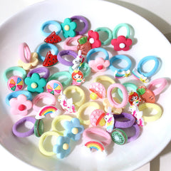 30pcs Cartoon Flower Girls Hair Tie Small Elastic Hair Bands
