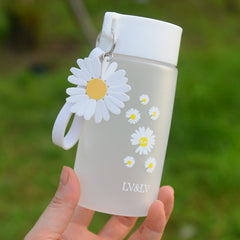 Daisy Water Bottle Plastic Flowers Pattern Indoor Outdoor Water Cup 500ml