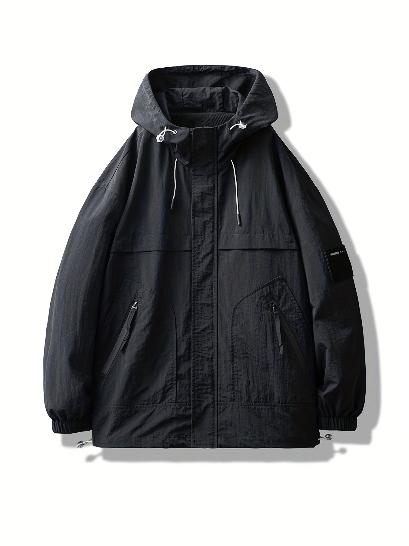 Men's Lightweight Hooded Windbreaker Jacket Casual Stand Collar Zip Up Coat