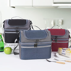 Gray Insulated Lunch Bag Double Layered Oxford Fabric 27x24x16