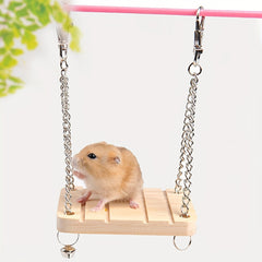 Natural Wood Swing Small Pet Hamster Toy Hanging Chain Swing