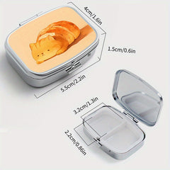 Bread Cat Print Medicine Box Two Compartment Pill Box Mini Portable Medic