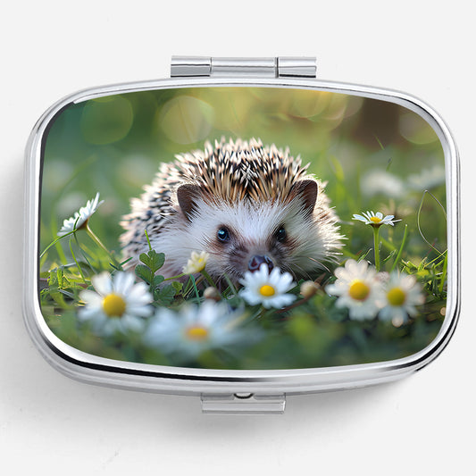 Sunshine Hedgehog Printed Square Pill Box Two Compartment Mini Portable Pill Box