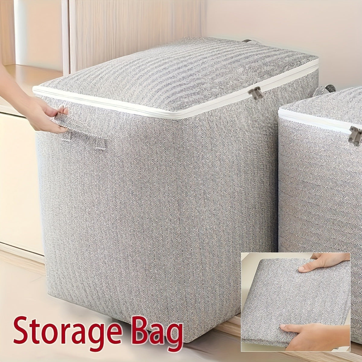 3pcs Large Storage Bins Non Woven Organizer Boxes Handles Striped Pattern