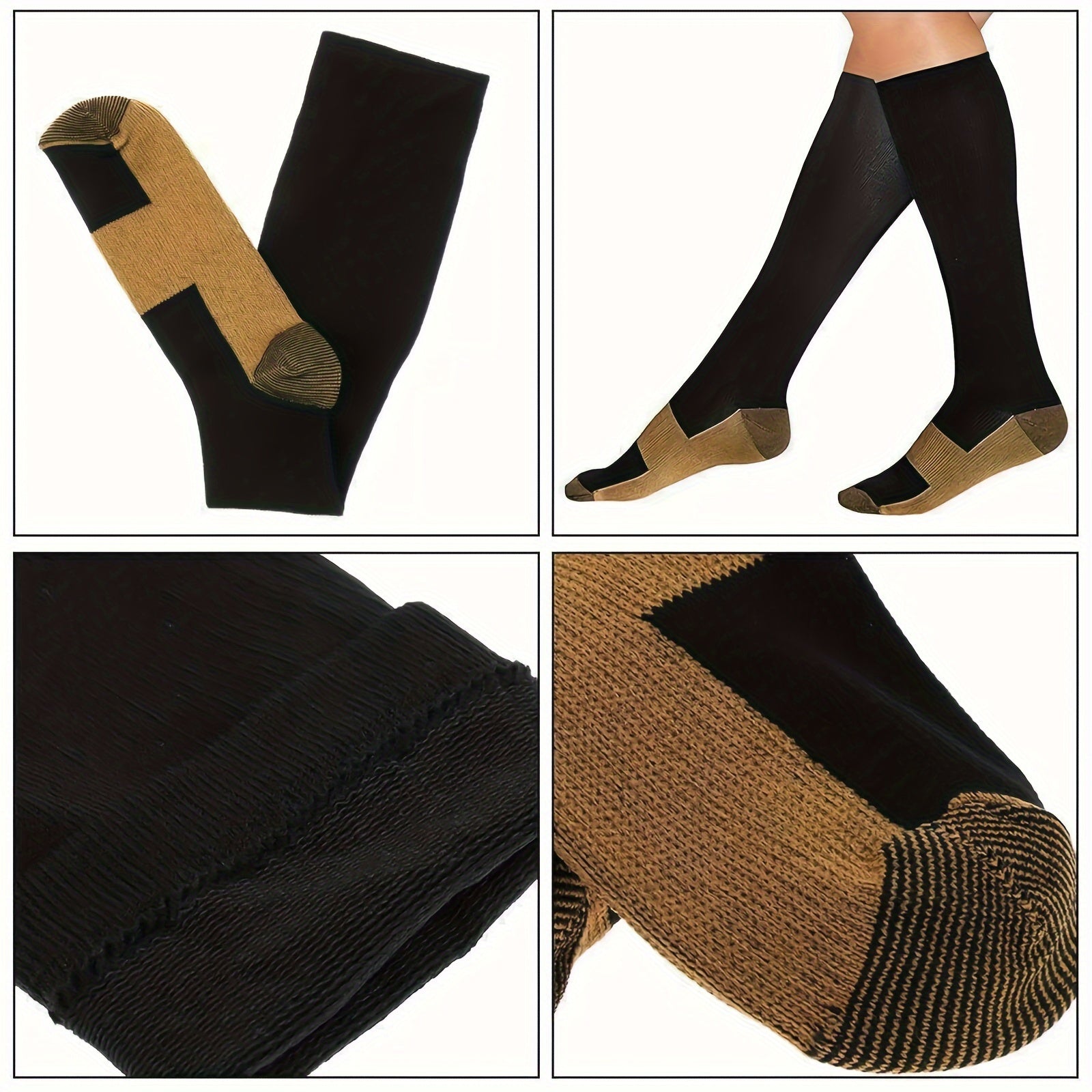 5 Pairs Copper Compression Socks 20-30mmHg Graduated Pressure Striped Pattern