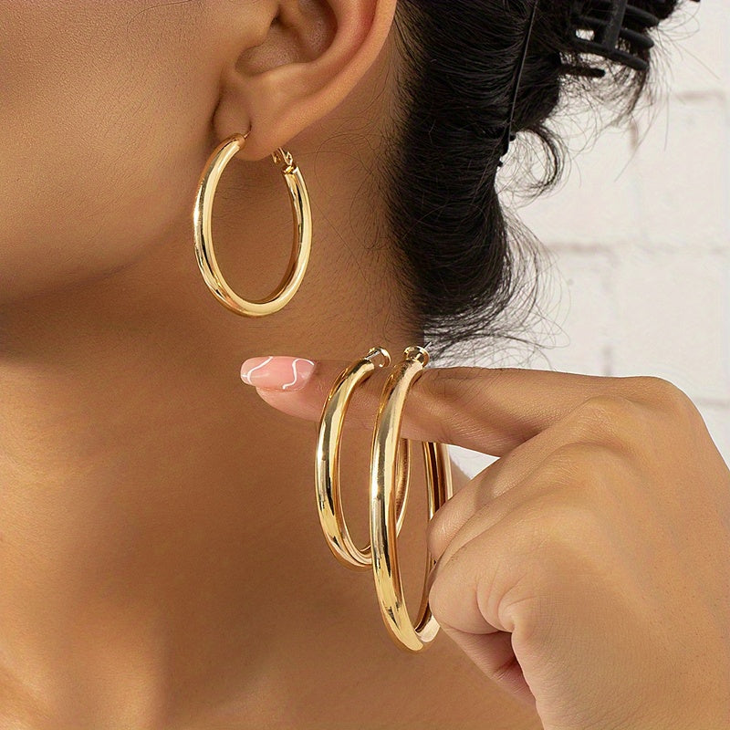 6 Golden Hoop Earrings Hip Hop Style Alloy Jewelry Female Gift Daily