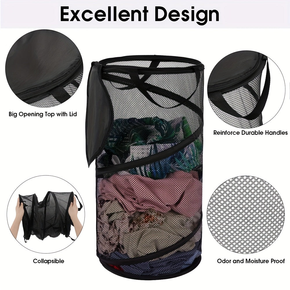 Large Collapsible Laundry Basket with Lid Foldable Mesh Pop Up Hamper