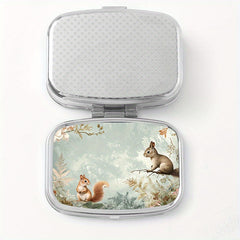 Squirrel Floral Print Pill Organizer Metal Case for Vitamins