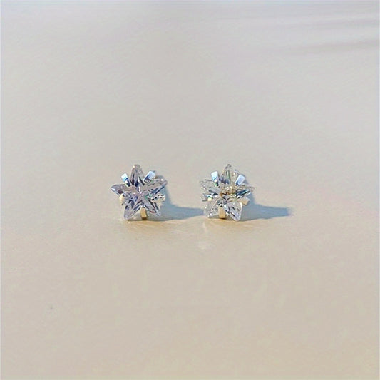 925 Silver Star Zircon Stud Earrings for Women
