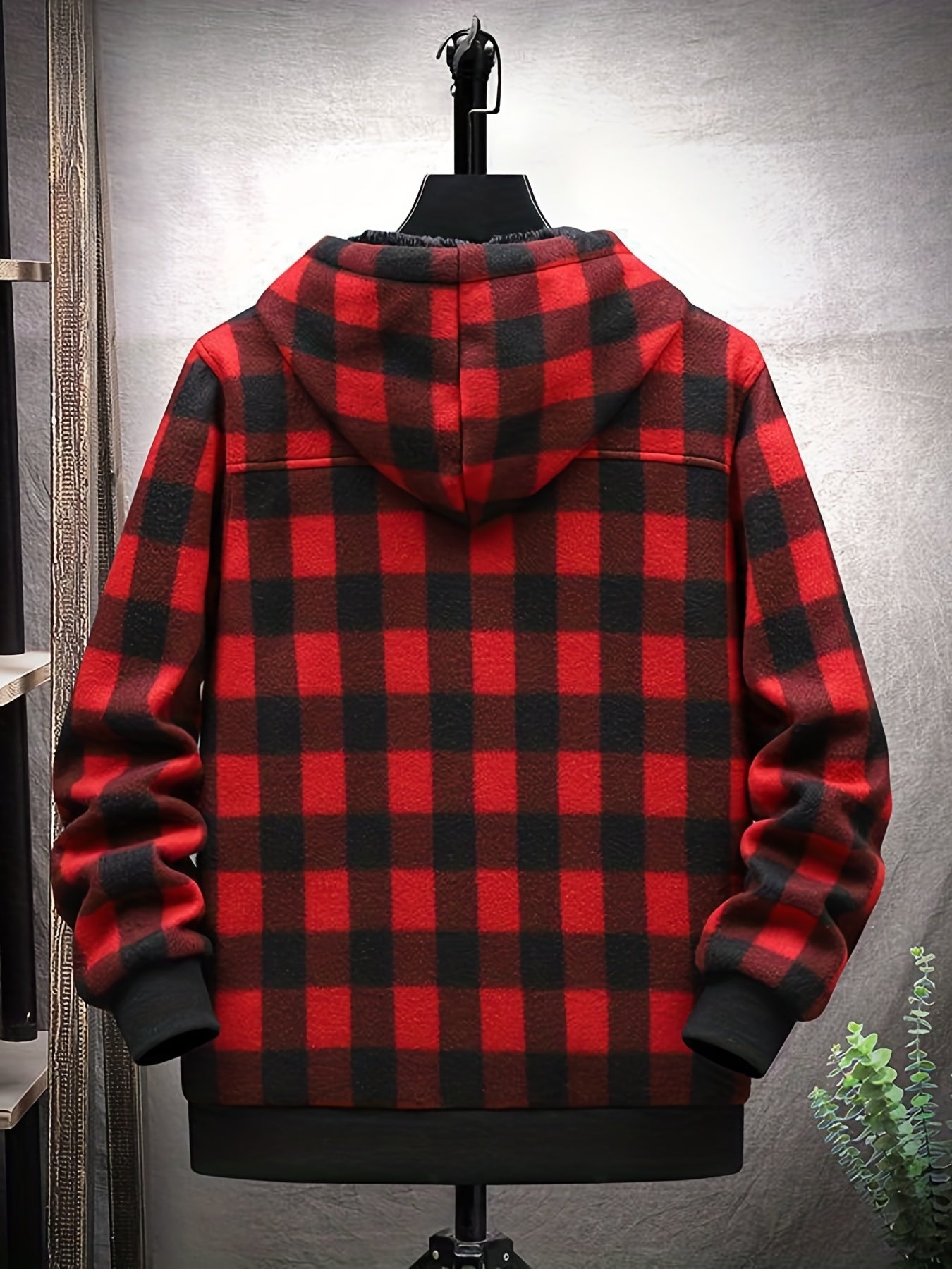 Vintage Plaid Hooded Jacket Men's Zip Up Coat Fall Winter