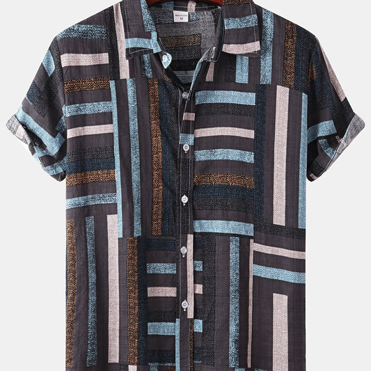 Men's Casual Stripe Pattern Short Sleeve Hawaiian Shirt