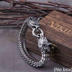 Viking Wolf Charm Bracelet Silvery Mesh Chain Men's Biker Jewelry