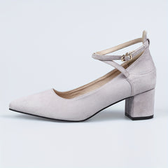 Women's Pointed Toe Chunky Heels Solid Ankle Strap Mid Heels