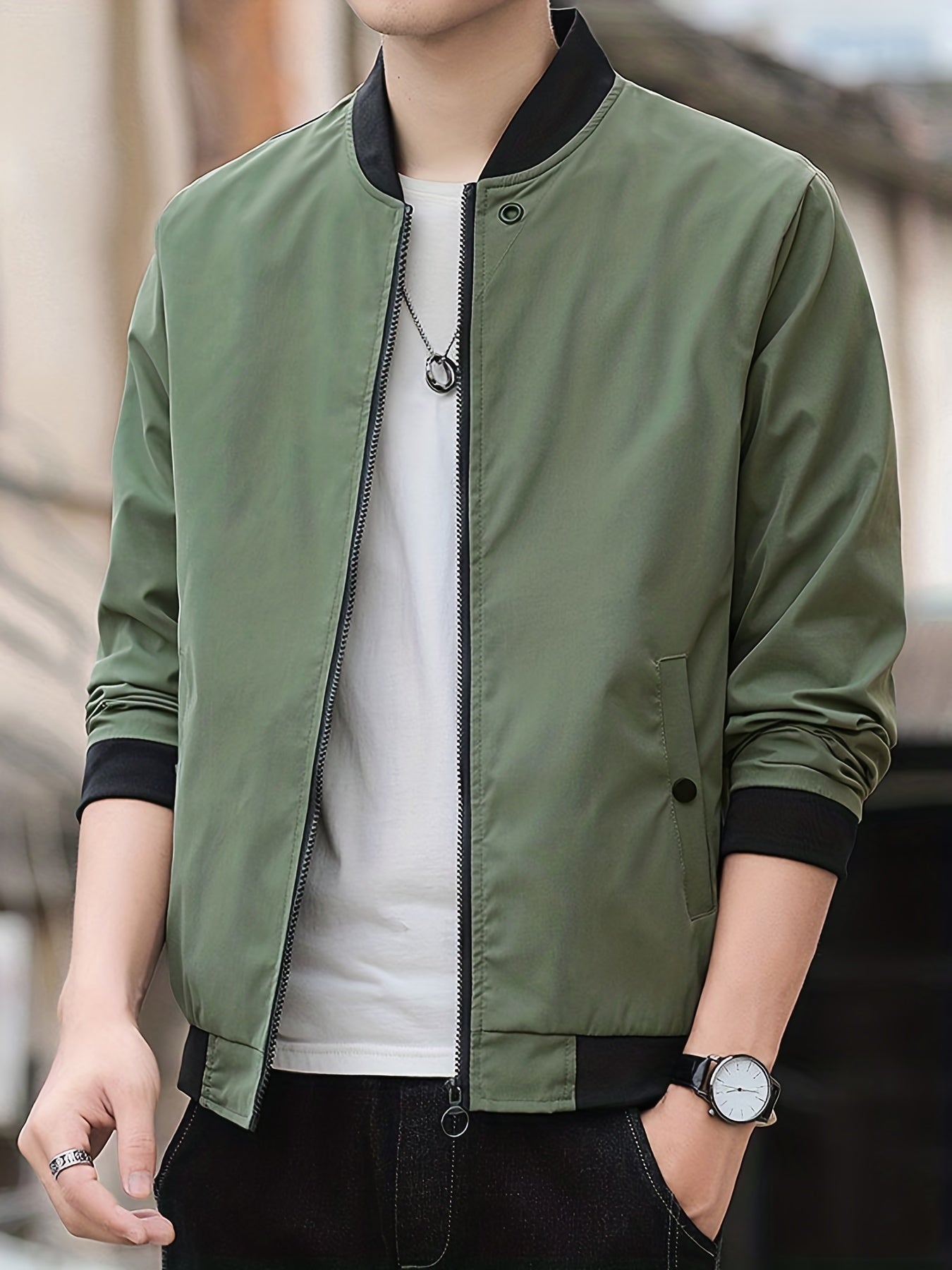 Men's Regular Fit Baseball Jacket Zip-Up Thin Casual Youth Men