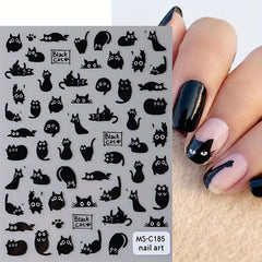 Cat Cartoon Nail Stickers 2 Pack Glitter Finish
