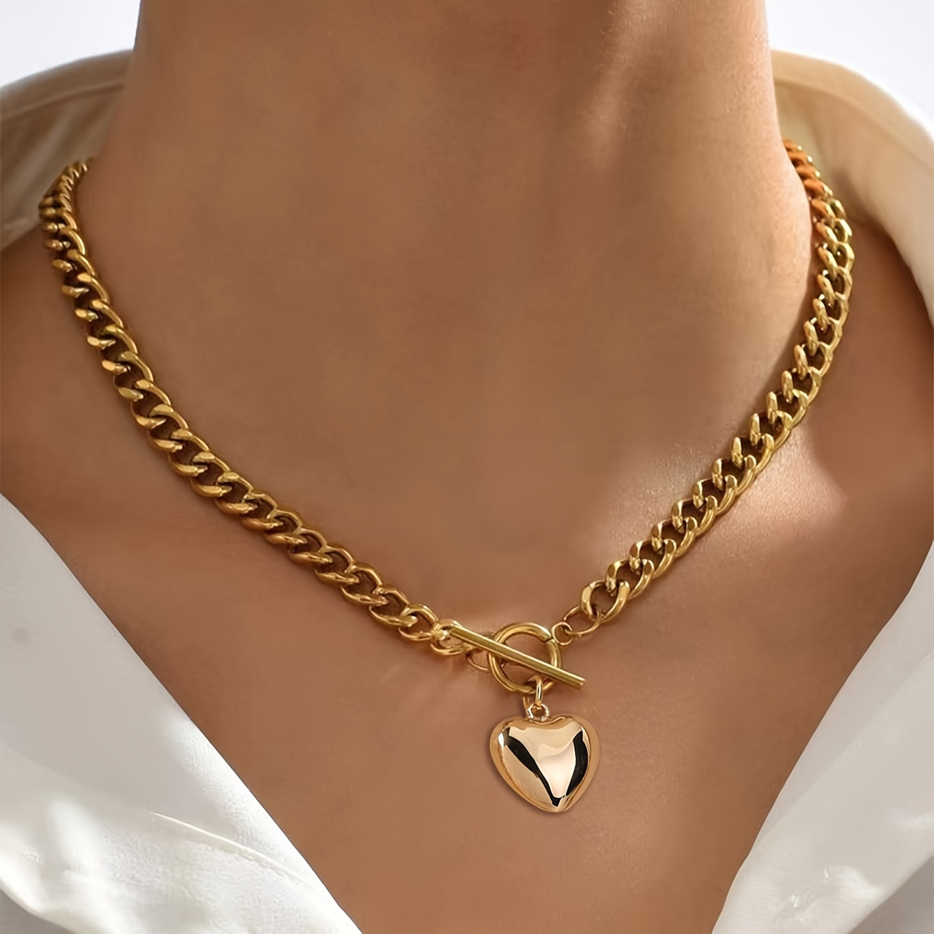 Large Love Pendant Chunky Cuban Chain Necklace