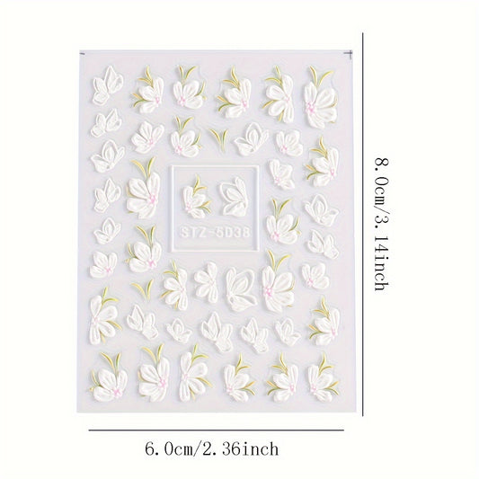 3D Embossed Floral Nail Stickers for Nail Art - Matte Finish