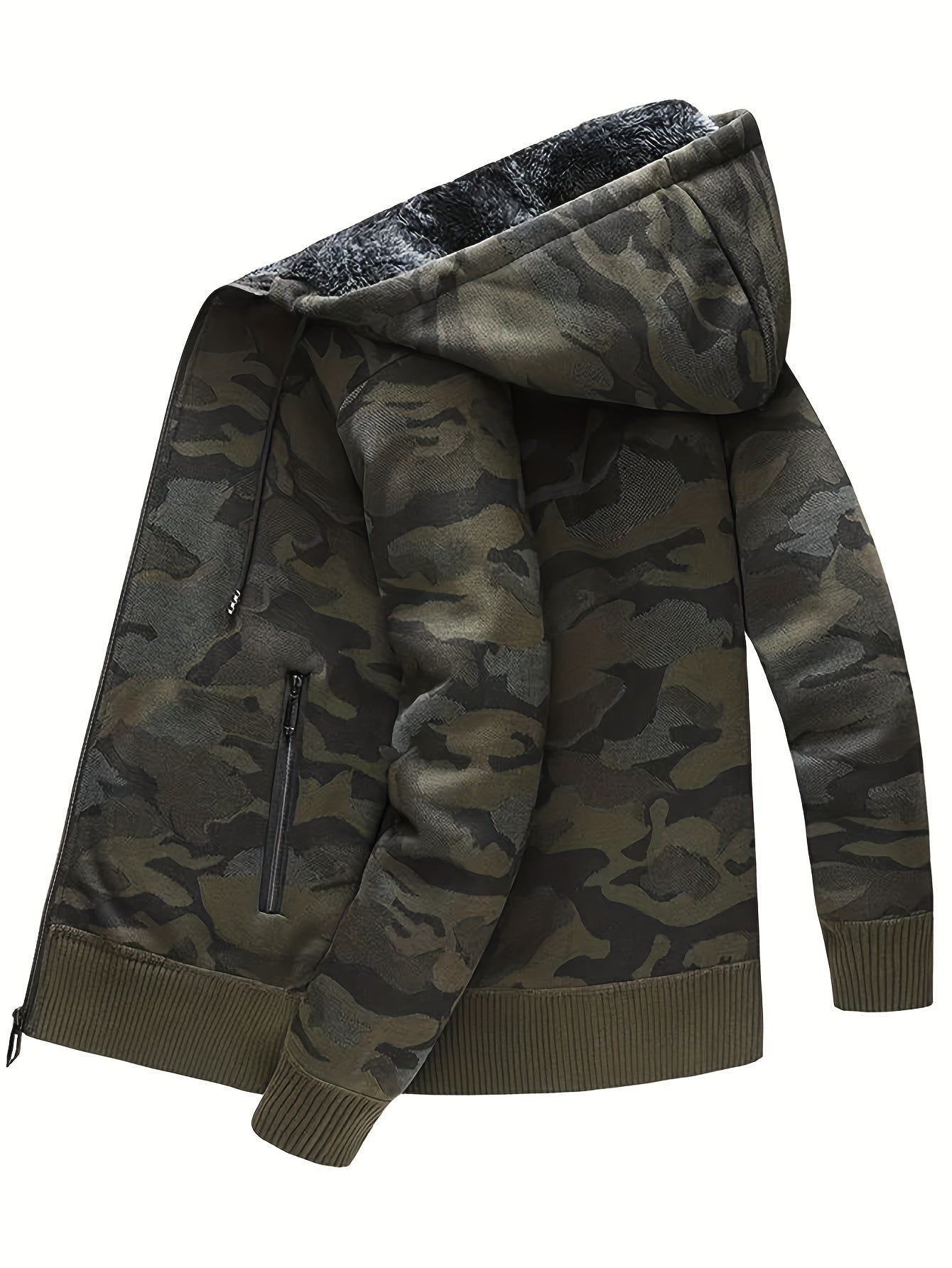 Camouflage Hooded Jacket Men's Zipper Pockets Sweatshirt
