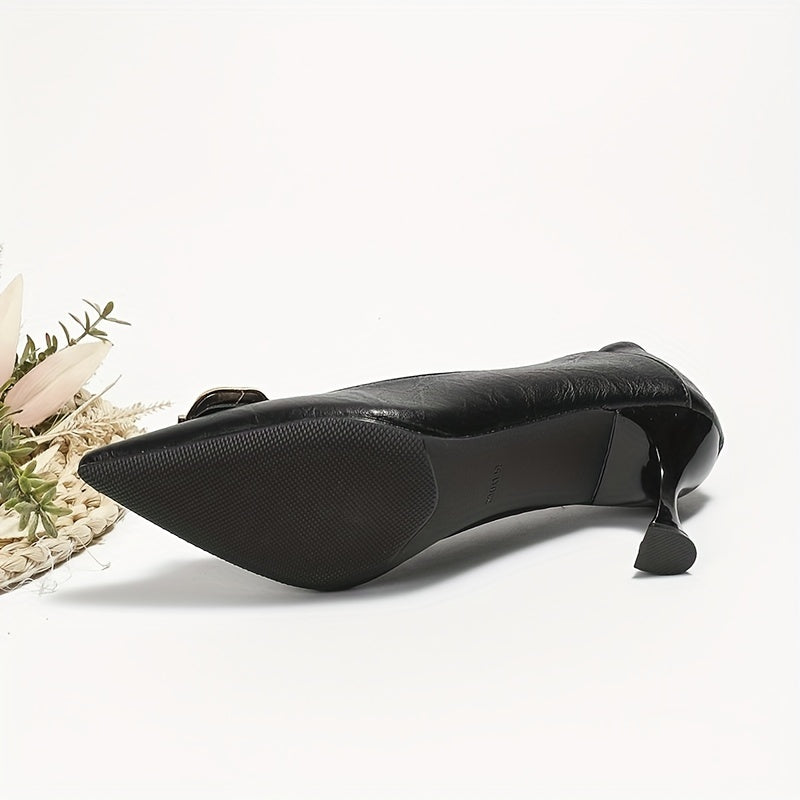 Women's Pointed Toe Stiletto Heels Faux Pearl Shell Decor Slip On High Heels