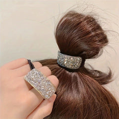 Crystal Rectangle Hair Tie Rhinestone Hair Rope Glitter Hair Ring