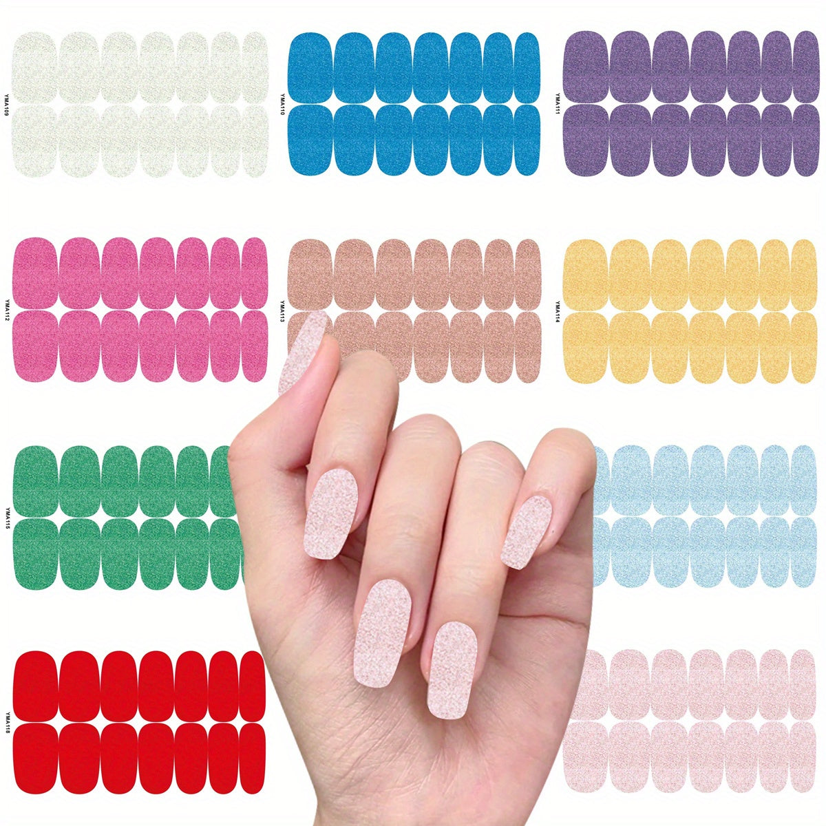 Glitter Nail Polish Stickers Full Wrap Nail Strips Self Adhesive Gel Art Decals