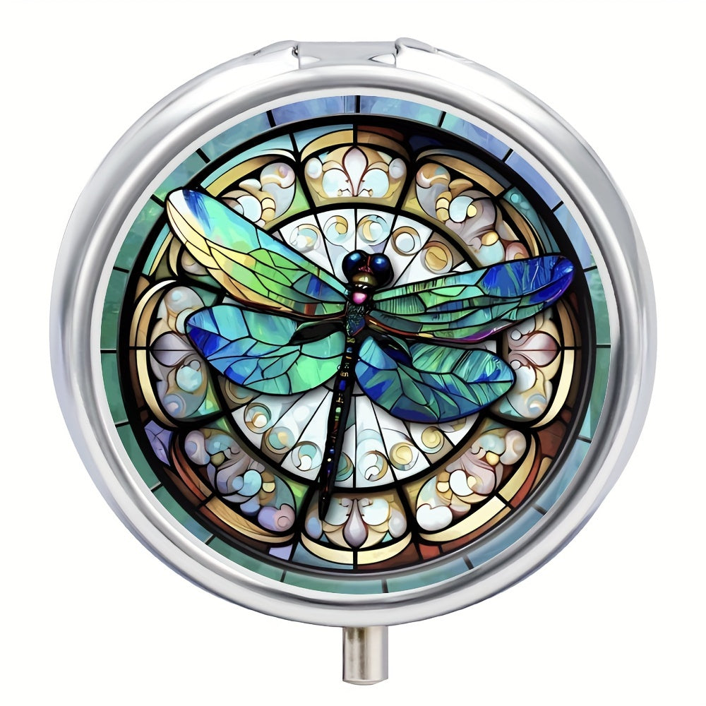 Glass Dragonfly Pill Box 3 Compartment Medicine Organizer