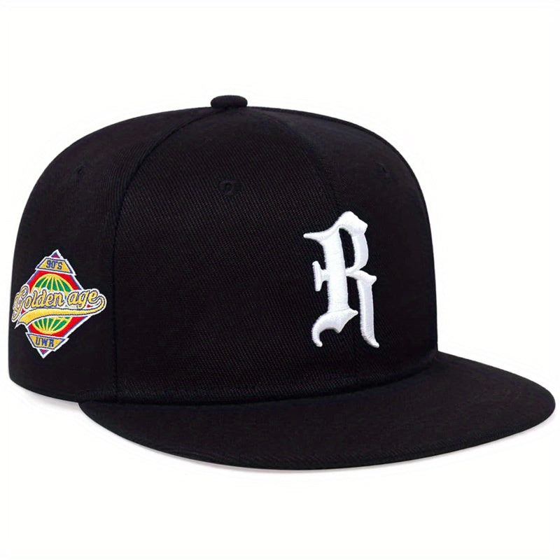 Gothic R Embroidery Snapback Hat Solid Hip Hop Baseball Cap Unisex