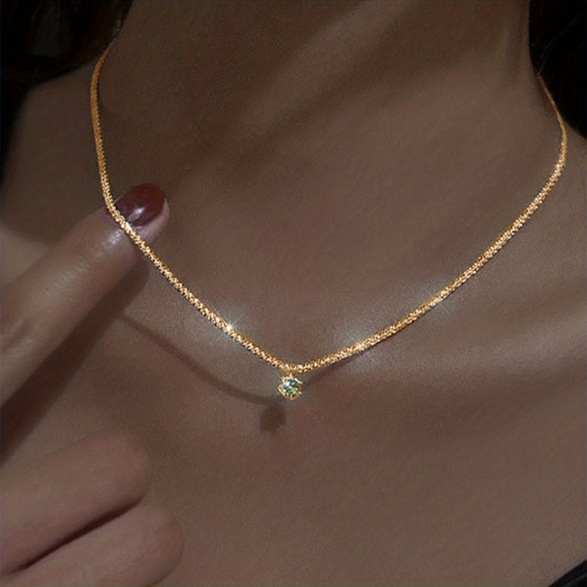 Zircon Necklace With Tiny Pendant Copper Neck Chain Jewelry