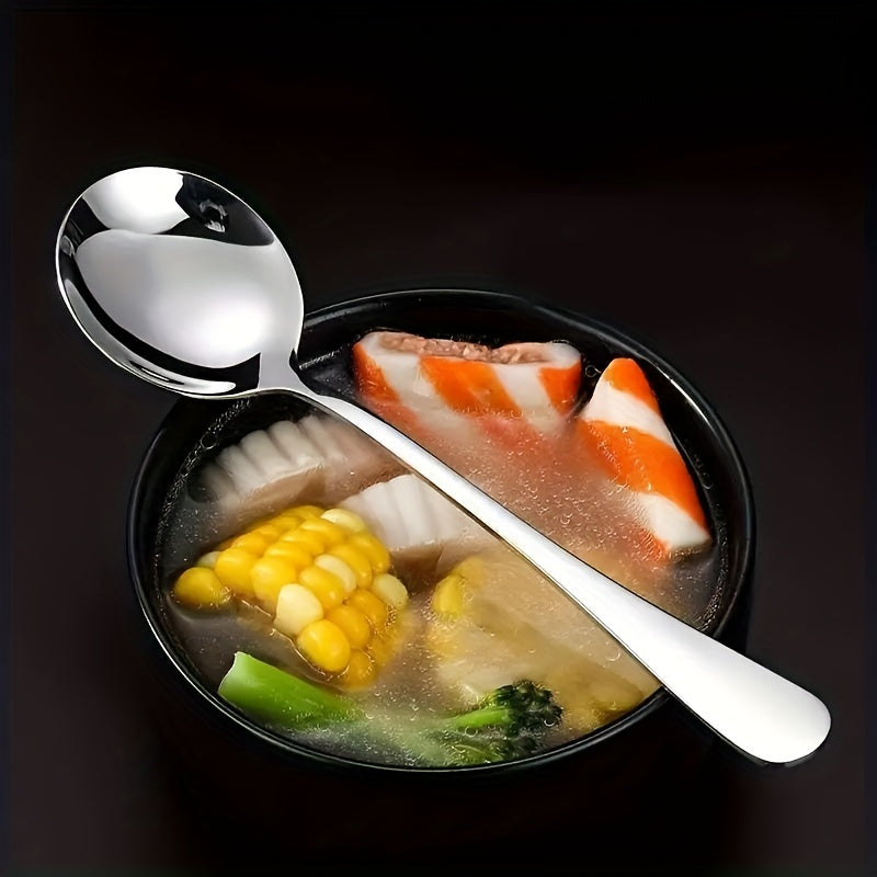 6pcs Stainless Steel Soup Spoons Round Dinner Table Spoons