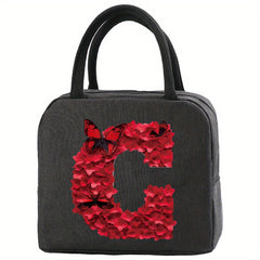 Red Rose & Butterfly Insulated Lunch Bag Waterproof Tote for School Office Picni