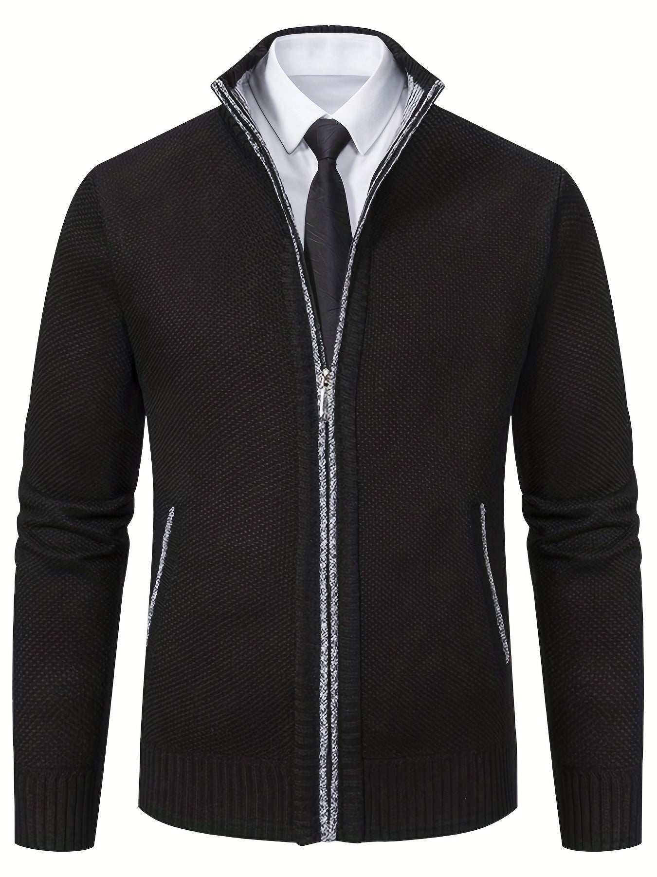 Men's Thermal Zip Up Jacket Stand up Collar Cardigan
